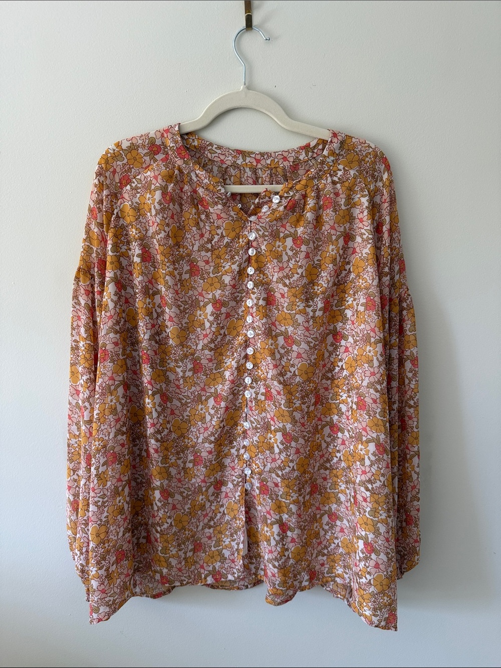 Amazon Floral Button-Front Blouse - Pink & Mustard